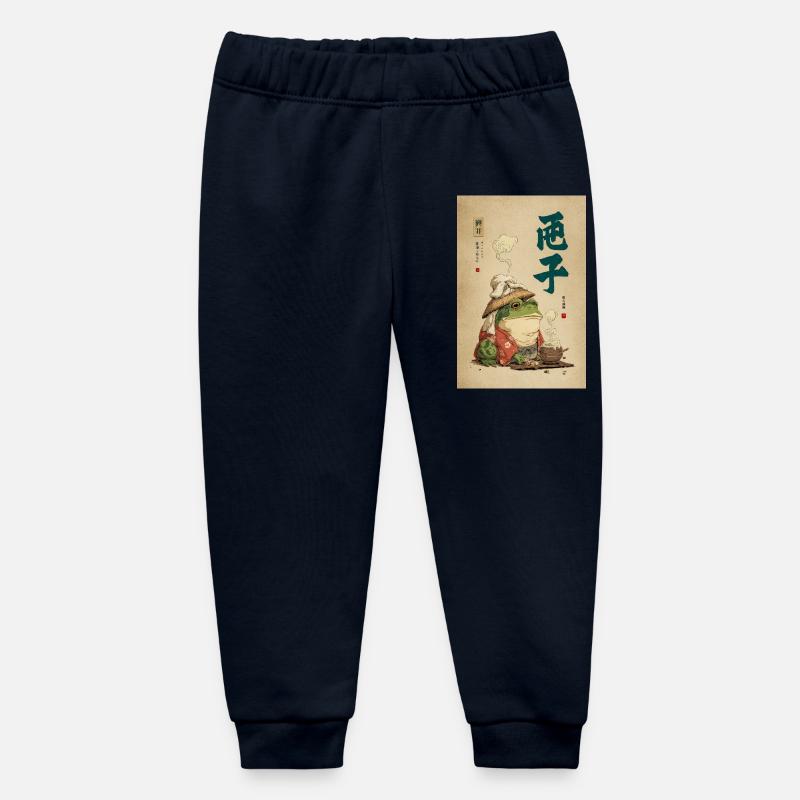 Samouraï grenouille en robe de soie avec du thé - Pantalon de jogging bébé bio Stanley/Stella - marine