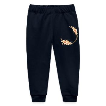 Couronne de fleurs de pêcher dans un ton pêche doux et velouté - Pantalon de jogging bébé bio Stanley/Stella - marine - Devant