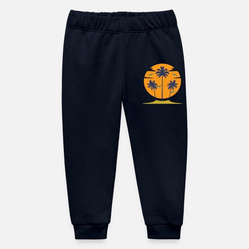 Coucher de soleil avec silhouette de palmiers - Pantalon de jogging bébé bio Stanley/Stella - marine