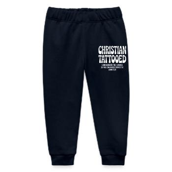 Christian Tattooed Verse Typography - Baby Organic Sweatpants by Stanley/Stella - navy - Front