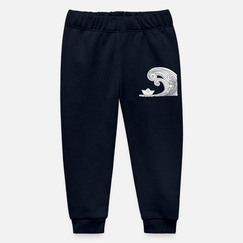 Bateau en papier et océan blanc - Pantalon de jogging bébé bio Stanley/Stella - marine