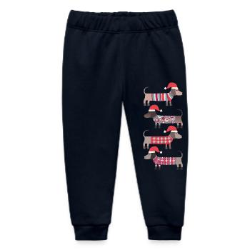 Christmas Dachshund Wiener Dogs in Santa Hats - Baby Organic Sweatpants by Stanley/Stella - navy - Front