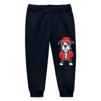 Pit Terrier Dog Cartoon - Baby Organic Sweatpants by Stanley/Stella - navy - Front