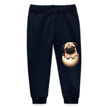 Pug Puppy in Egg - Cute Dog Design - Baby Organic Sweatpants by Stanley/Stella - navy - Front