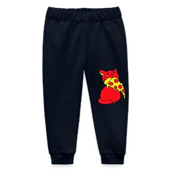 Cat Eating Salami Pizza Hunger Fast Food Food - Baby Organic Sweatpants by Stanley/Stella - navy - Front
