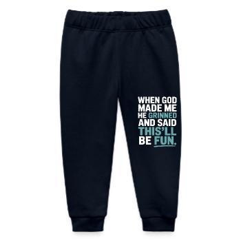 Als Gott mich gemacht hat, hat er gegrinst! - Baby Organic Jogginghose Baby Tumbler von Stanley/Stella - Navy - Vorne