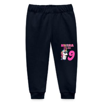 Licorne d’anniversaire des enfants de 9 ans - Hourra j’ai 9 ans - Pantalon de jogging bébé bio Stanley/Stella - marine - Devant