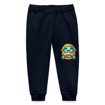 Cute Turtle Hamburger Whimsical Hat - Baby Organic Sweatpants by Stanley/Stella - navy - Front