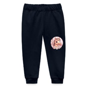 Cheerful Pony with Flowers - Baby Organic Sweatpants by Stanley/Stella - navy - Front