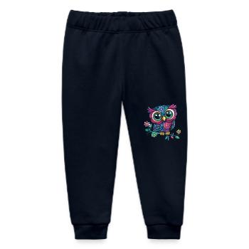 Colorful owl on branch - Baby Organic Sweatpants by Stanley/Stella - navy - Front