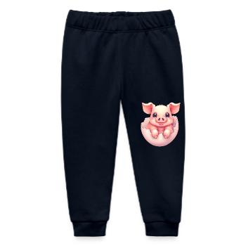 Cute Kawaii Pig in Egg - Eggshell Design - Baby Organic Sweatpants by Stanley/Stella - navy - Front