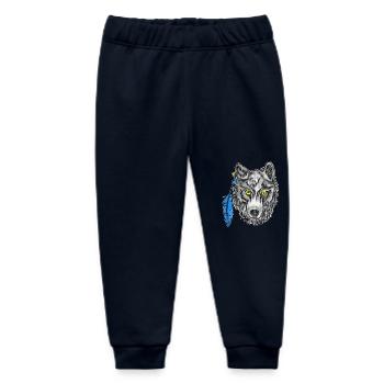 Gray wolf with yellow eyes and earring - Baby Organic Sweatpants by Stanley/Stella - navy - Front