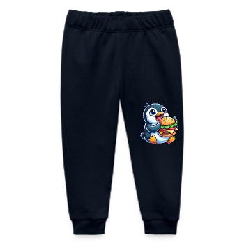 Whimsical penguin with hamburger funny chibi - Baby Organic Sweatpants by Stanley/Stella - navy - Front