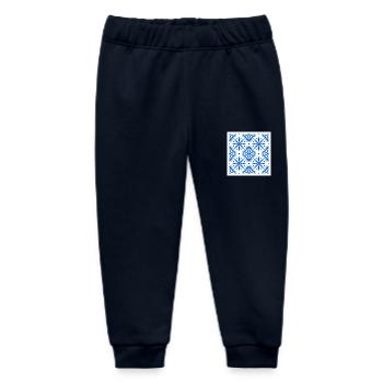 Blue Mediterranean Tile Watercolour Pattern - Baby Organic Sweatpants by Stanley/Stella - navy - Front