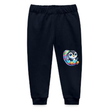Cute penguin hatching from colorful easter egg - Baby Organic Sweatpants by Stanley/Stella - navy - Front