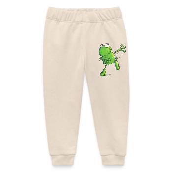 "Green Power" - Frog - Cartoon - Baby Organic Sweatpants by Stanley/Stella - soft Ecru - Front
