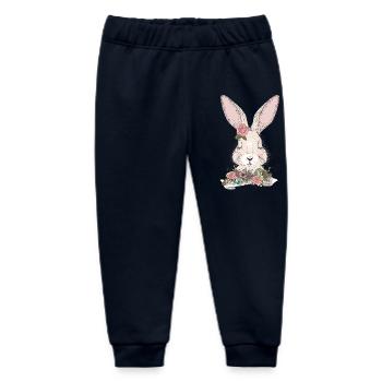 dreaming rabbit with floral ornament - Baby Organic Sweatpants by Stanley/Stella - navy - Front