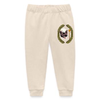 Laurel Wreath Gourmet Chef Cat Wooden Spoon Hunger - Baby Organic Sweatpants by Stanley/Stella - soft Ecru - Front