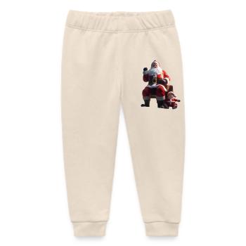 Santa on Bench with Baby Elf - Baby Organic Sweatpants by Stanley/Stella - soft Ecru - Front