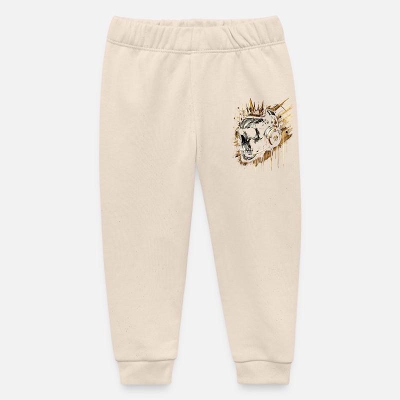 Crâne de joueur avec casque Crown Doré - Pantalon de jogging bébé bio Stanley/Stella - écru doux