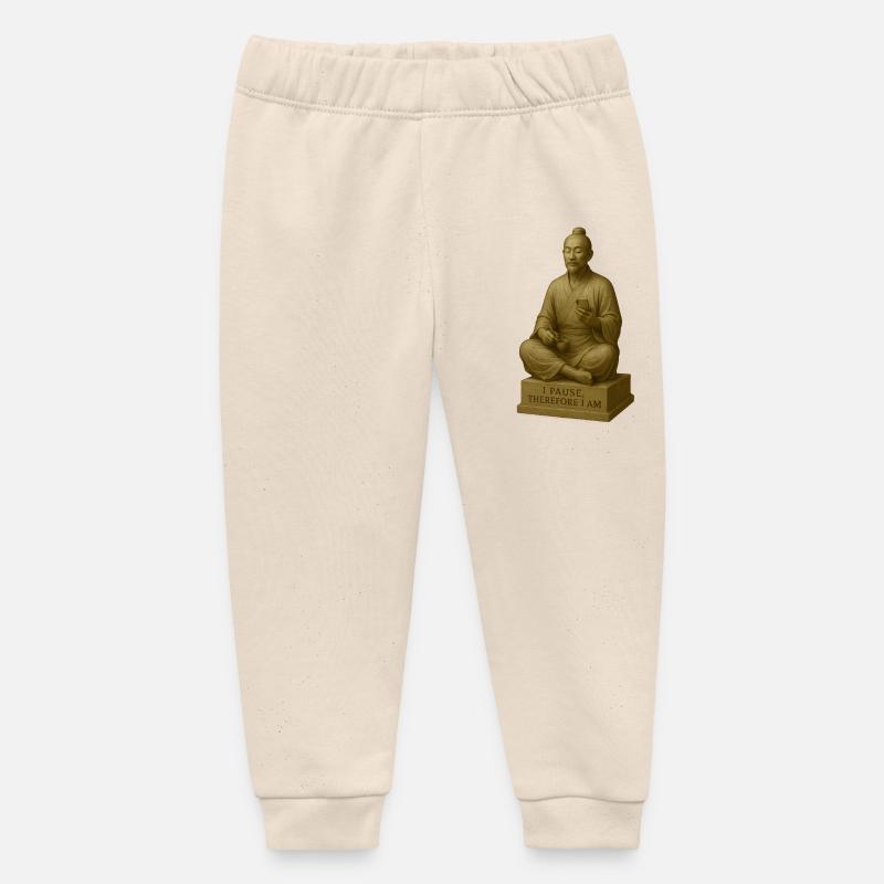 Moine méditatif à l’aide d’un smartphone - Pantalon de jogging bébé bio Stanley/Stella - écru doux