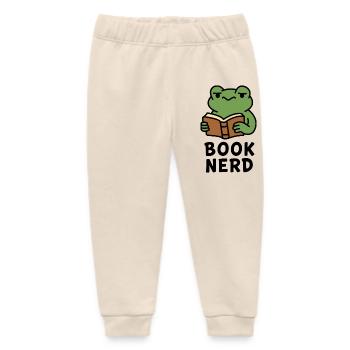 Wise Frog Reading Book Print - Baby Organic Sweatpants by Stanley/Stella - soft Ecru - Front