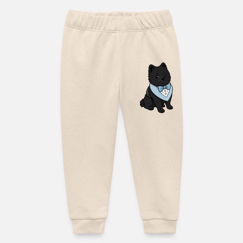 Chien Spitz élégant en nœud papillon - Pantalon de jogging bébé bio Stanley/Stella - écru doux
