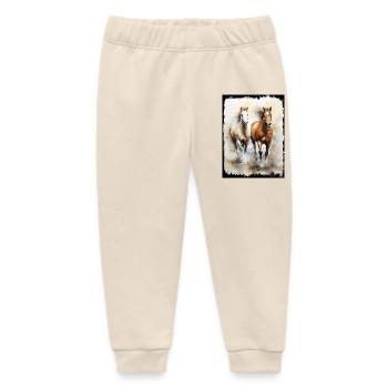 Wild horses in motion watercolor illustration - Baby Organic Sweatpants by Stanley/Stella - soft Ecru - Front