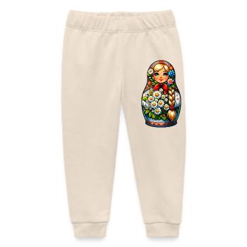 Matryoshka in Russian Matryoshka Doll Russian - Baby Organic Sweatpants by Stanley/Stella - soft Ecru - Front