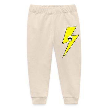 Yellow lightning bolt with white skull - Baby Organic Sweatpants by Stanley/Stella - soft Ecru - Front