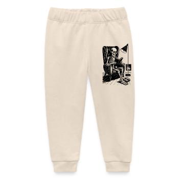 Reading skeleton in reading chair - Baby Organic Sweatpants by Stanley/Stella - soft Ecru - Front