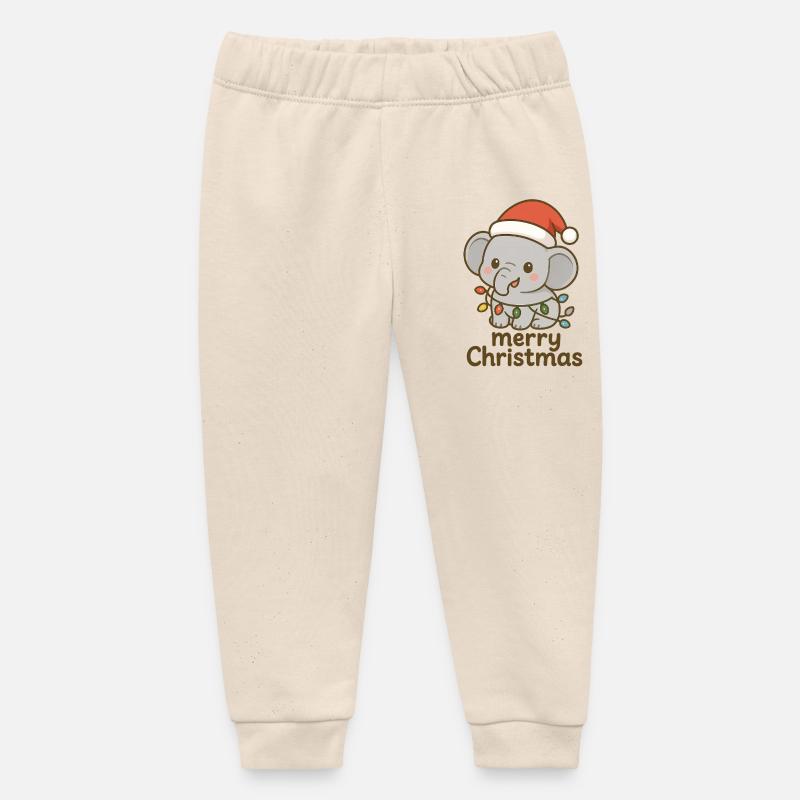 Un bébé éléphant célèbre Noël - Pantalon de jogging bébé bio Stanley/Stella - écru doux