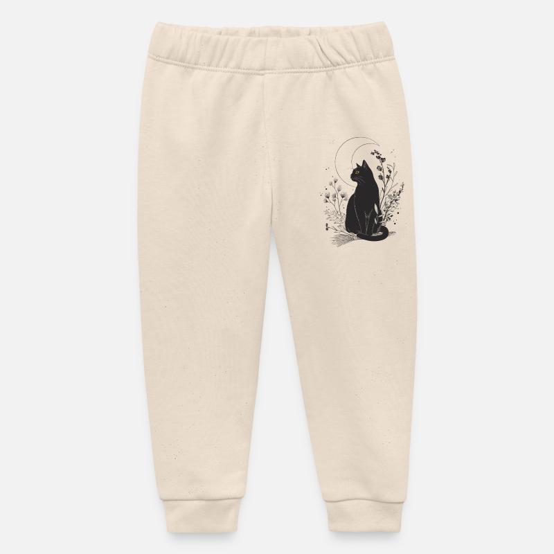 Chat noir au clair de lune - Pantalon de jogging bébé bio Stanley/Stella - écru doux