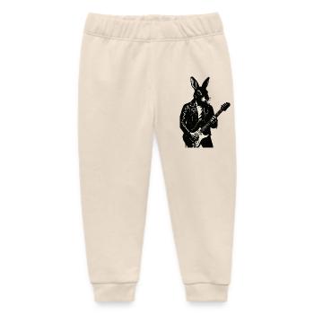 Rabbit in Leather plays Guitar - Baby Organic Sweatpants by Stanley/Stella - soft Ecru - Front