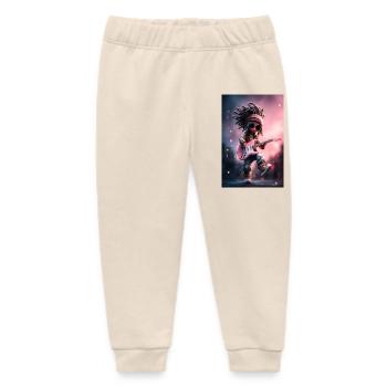 Dreadlock Rock Doll with Pink Guitar - Baby Organic Sweatpants by Stanley/Stella - soft Ecru - Front