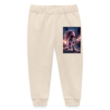 Dreadlock Doll Rocker on Pink Guitar - Baby Organic Sweatpants by Stanley/Stella - soft Ecru - Front