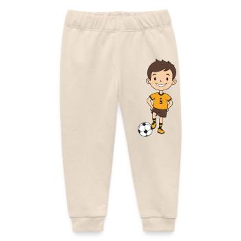 Kicker boy in orange jersey - Baby Organic Sweatpants by Stanley/Stella - soft Ecru - Front