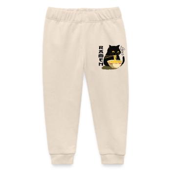 Ramen Lover - Black Cat with Noodles - Baby Organic Sweatpants by Stanley/Stella - soft Ecru - Front