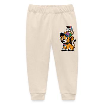 Cute Lion and Monkey – Best Friends - Baby Organic Sweatpants by Stanley/Stella - soft Ecru - Front