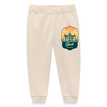 Ghent Gravensteen Castle Retro Sunset Badge - Baby Organic Sweatpants by Stanley/Stella - soft Ecru - Front