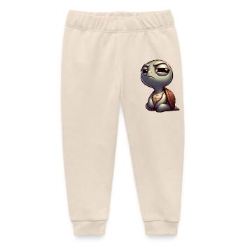 Funny cute skeptical cartoon turtle - Baby Organic Sweatpants by Stanley/Stella - soft Ecru - Front