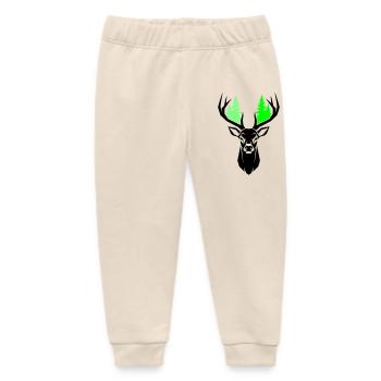 Deer Head Fir Trees Natural Green - Baby Organic Sweatpants by Stanley/Stella - soft Ecru - Front
