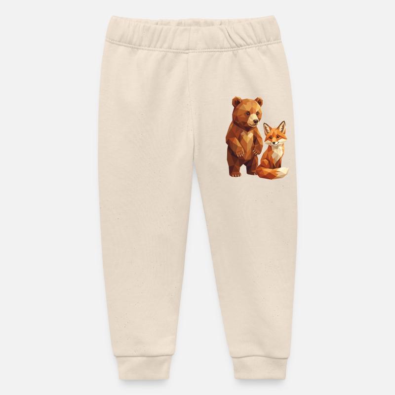 Art géométrique low poly de la forêt d’ours et de renards - Pantalon de jogging bébé bio Stanley/Stella - écru doux