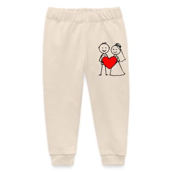 Wedding Couple Cartoon Heart Black - Baby Organic Sweatpants by Stanley/Stella - soft Ecru - Front