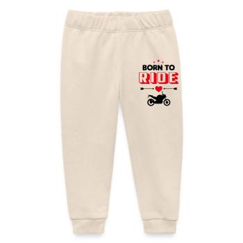 Born to Ride Motorcycle Baby Sayings Milk Bottle - Baby Organic Sweatpants by Stanley/Stella - soft Ecru - Front