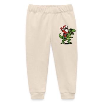 Christmas T Rex with Santa Swag - Baby Organic Sweatpants by Stanley/Stella - soft Ecru - Front