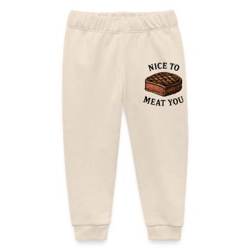 Nice to Meat You Steak Graphic - Baby Organic Sweatpants by Stanley/Stella - soft Ecru - Front