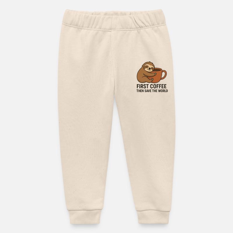 Sloth Coffee Morning : Sauver le monde - Pantalon de jogging bébé bio Stanley/Stella - écru doux
