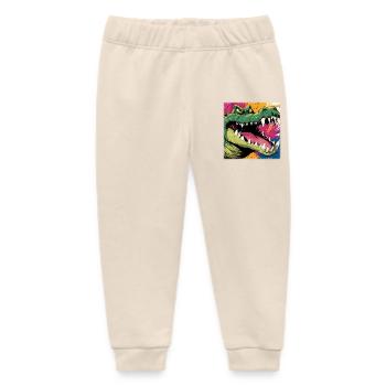 Poison Green Crocodile – Street Art Monster Design - Baby Organic Sweatpants by Stanley/Stella - soft Ecru - Front