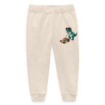 Dinosaur with Sunglasses Mowing Lawn - Baby Organic Sweatpants by Stanley/Stella - soft Ecru - Front